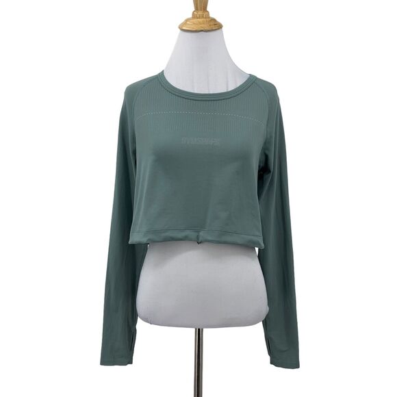 Gymshark Breeze Crop Shirt Womens S Small Fog Long Sleeve Lightweight Bungee Hem - Picture 1 of 11